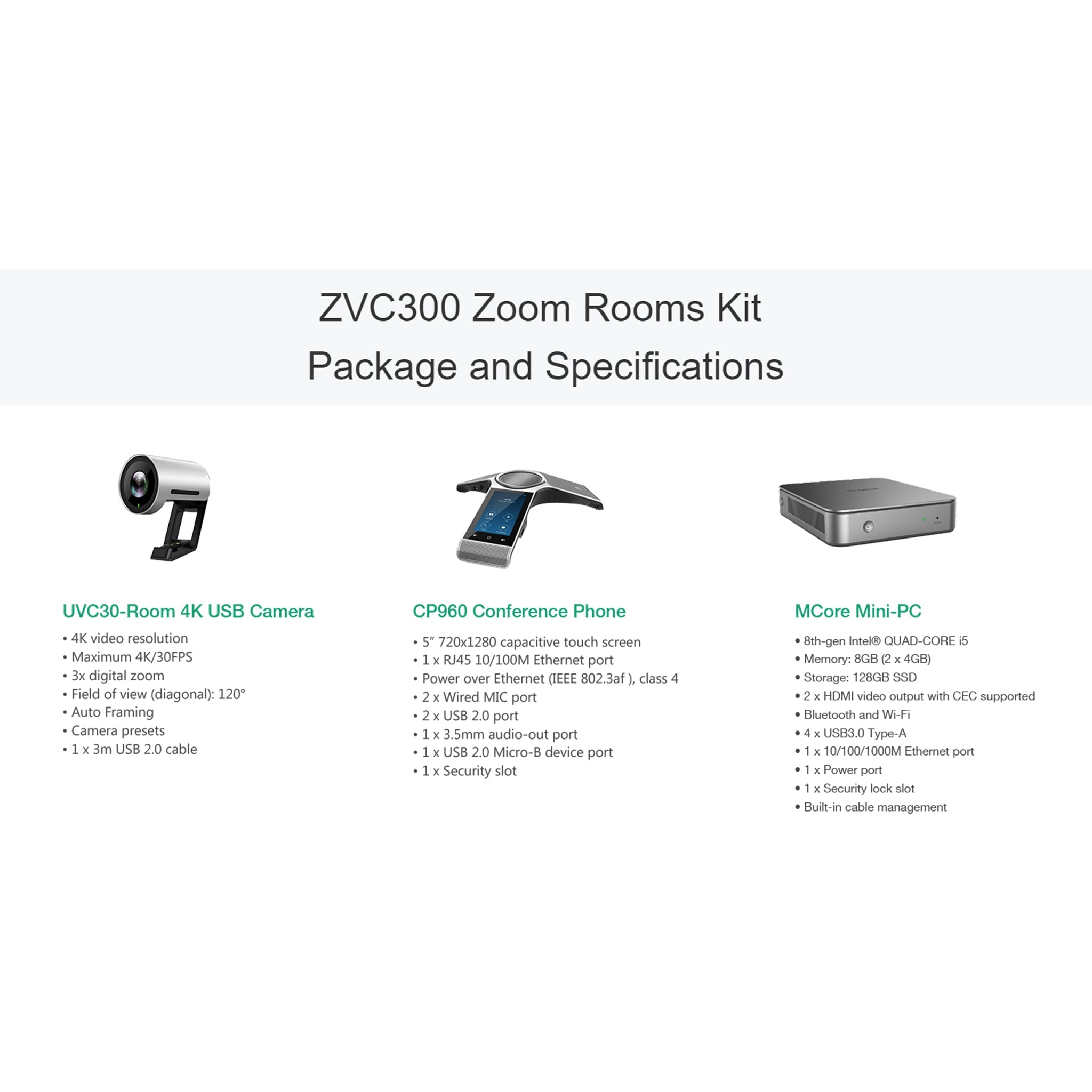 Yealink ZVC300 - Zoom Rooms Video Conferencing ZVC 300 Package specifications | AL-VoIP Store
